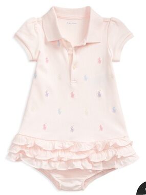 Ralph Lauren Pale Pink Polo Ruffle Baby Dress with ponies and bloomer 24 mo GUC